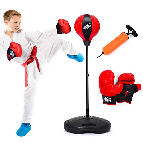 Costzon Punching Bag for Kids, Boxing Bag Set Toy with Height Adjustable Stand, Kids Boxing Gloves and Hand Pump, Freestanding Boxing Equipment Gift for Boys and Girls 8+ Years Old - style: 48.5" Height