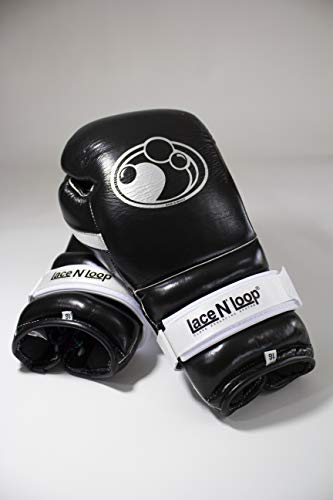 Lace N Loop Straps (Pair) - Lace-Up Boxing Glove Converter - color: White (Black Logo)