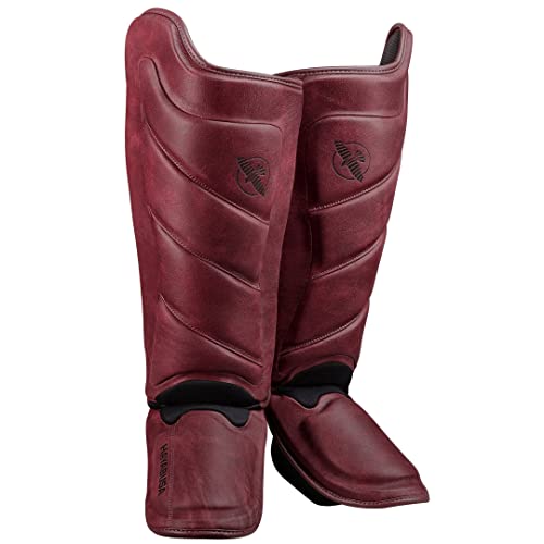 Hayabusa T3 LX Leather Striking Shinguards | Slip-On Design, Padded Knuckle Protection, Hook and Loop Closure, Muay Thai Kickboxing, Men and Women, Sparring - color: Crimson, size: Small