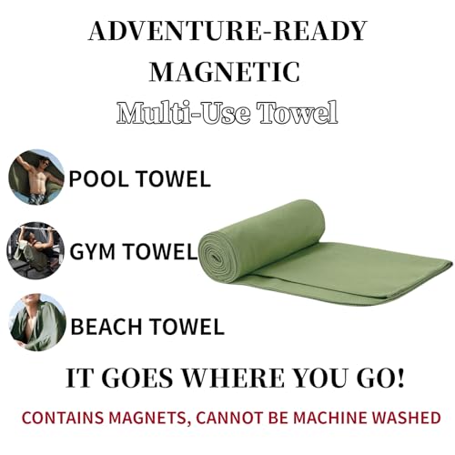 Magnetic Microfiber Towel, Quick Setup Secure Post-Workout Coverage, Super Absorbent, Fast Drying, Lightweight - Perfect for Gym, Beach, Hiking, Pool, Yoga, and More (Army Green, X Large)