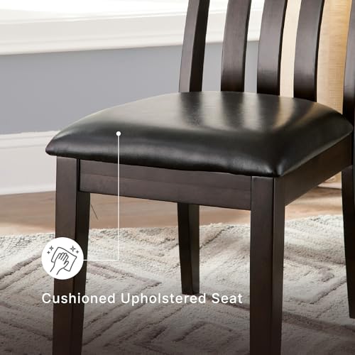 Signature Design by Ashley Haddigan Faux Leather Cushioned Rake Back Dining Chair, 2 Count, Dark Brown | Easy-to-clean faux leather upholstery, Wood frame and wood products and other construction, Supportive rake-back design - color: Dark Brown, style: 0