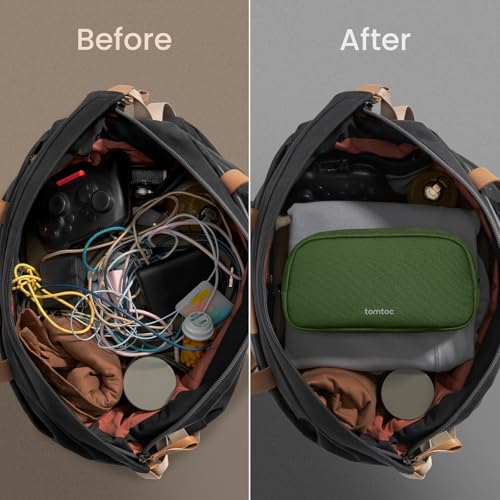 tomtoc Electronics Organizer Travel Case, Water Resistant Travel Bag Cable Organizer for Essentials, Tech Pouch Accessories Carry Storage for Cord, Phone, Cables, Airpods, USB Flash Drive, Daily Items - color: Green, size: Small