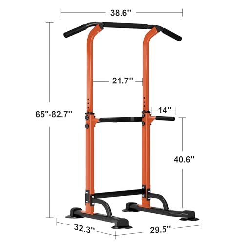 SogesHome Power Tower Pull Up Bar and Dip Station, Height Adjustable Dip Stand Exercise Machine for Home Gym, Multi-Functional Free Standing Strength Training Fitness Workout Station - color: Orange