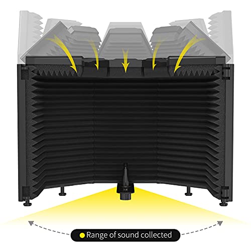 XTUGA Recording Microphone Isolation Shield, High Density Absorbent Foam 3 Panels to Filter Vocal,Top Enclosed Foldable Soundproof Cover for Condenser Studio Equipment MIS01 - size: MIS01