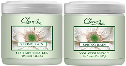 Clear Air 15oz Gel Odor Eliminator - Absorb & Remove Strong Odors from Pets, in Bathrooms, Basements, Garage, Cars, RVs & Boats - Eliminate Tough Odors with Essential Oils (Spring Rain, 2-Pack)