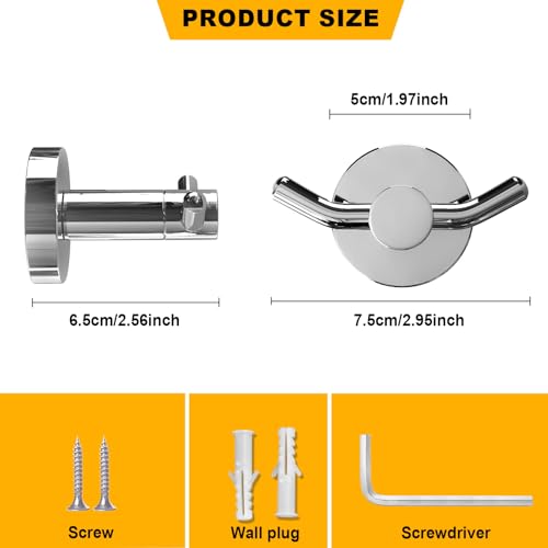 2 Pack Towel Hooks for Bathroom, Screw in Stainless Steel Wall Hooks for Hanging Coat Robe Keys(Chrome) - color: Chrome