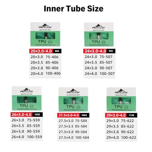 2 Pack Fat Bike TPU Inner Tube, Aluminum Schrader Valve, 20/24/26/27.5/29" x 3.0-4.0" Snow Bike Inner Tube, Lightweight, Puncture Resistant, for Fat Tire/Snowmobile/Beach Cruiser Bike - size: 29*3.0-4.0 Green
