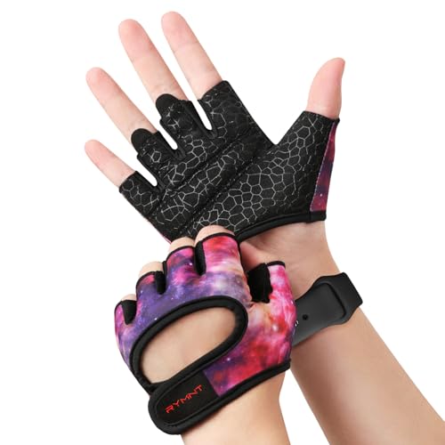 Short Workout Gloves for Women Men, Weight Lifting Gloves Full Palm Pads | Minimal Gym Gloves for Weightlifting, Exercise, Fitness, Training, Extra Grip, Fingerless Work Out Gloves Womens, Breathable - color: Galaxy, size: Small