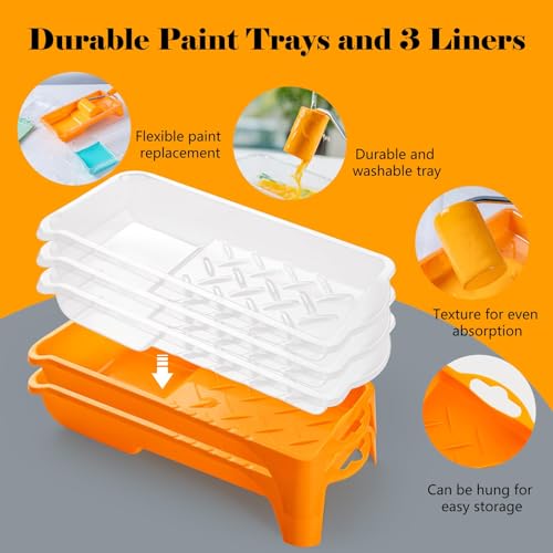 Mister Rui Mini Foam Paint Roller Kit, 2 Inch Paint Tray with Liner 20 Pack | Small Paint Rollers with Tray Disposable liners, Foam Roller Paint Brushes, Tape, Drop Cloth for Painting, Trim, Touch-ups
