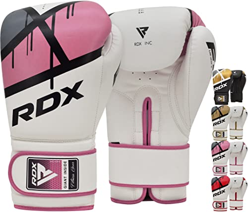 RDX Boxing Gloves EGO, Sparring Muay Thai Kickboxing MMA Heavy Training Mitts, Maya Hide Leather, Ventilated, Long Support, Punching Bag Workout Pads, Men Women Adult 8 10 12 14 16 oz - color: PINK, size: 10OZ