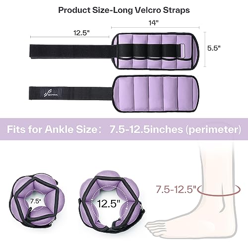 Sportneer Adjustable Ankle Weights Set - 1 Pair (2-10 lbs) Removable Sandbags for Women & Men, Comfortable Neoprene Leg Weights for Walking, Running, Pilates, Yoga, Home Workout & Physical Therapy - color: Lavender