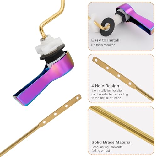 Hibbent Universal Metal Side Mount Toilet Handle Replacement Kit, Brass Toilet Flush Tank Lever with Stainless Steel Flapper Chains for Most Toilets, Rainbow - color: Rainbow, style: Side Mount