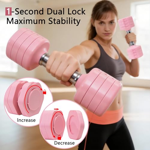 Adjustable Dumbbell Set of 2 Total 20 Lbs 4-in-1 Each 4lb 6lb 8lb 10lb 1s-Adjust Dual-Stable Free Weights for Women Men Home Gym Outdoor Workouts - color: Pink [20LBS Total]