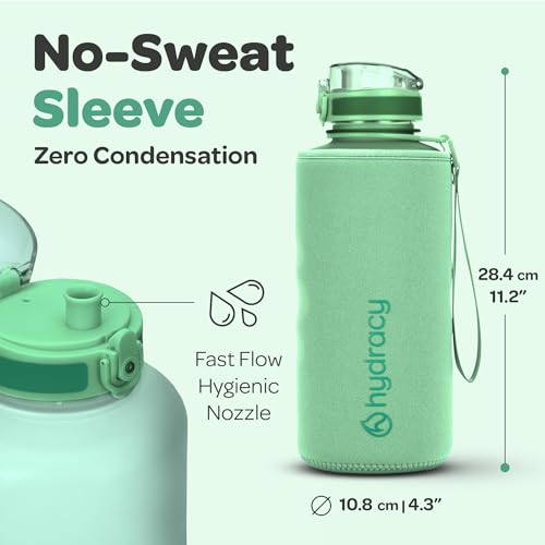 Hydracy 2L Large Water Bottle, 100% BPA Free Tritan Plastic, Leakproof, Zero Condensation, Motivational Timeline, Safe, Non-Toxic, Durable, Smart Design | BPA-Free Tritan, Leakproof Flip-Top Lid,No-Sweat Sleeve,Carry Strap,Daily Intake Tracking for Gym,Sp