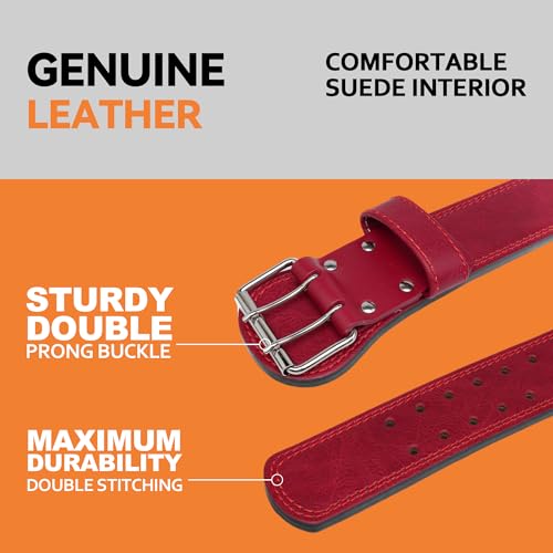 Weight Lifting Belt Gym Fitness, Padded Cowhide Leather Weightlifting Belt, Functional Powerlifting Belt Adjustable Weightlifting Belt - color: Red, size: X-Large