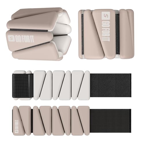 SPORTBIT Wrist and Ankle Weights for Women - Set of 2 (1lb Each) Wearable Ankle & Wrist Weights - Leg & Arm Bands, Silicone Weighted Bracelets for Workout, Walking, Running, Yoga, Pilates - color: Beige