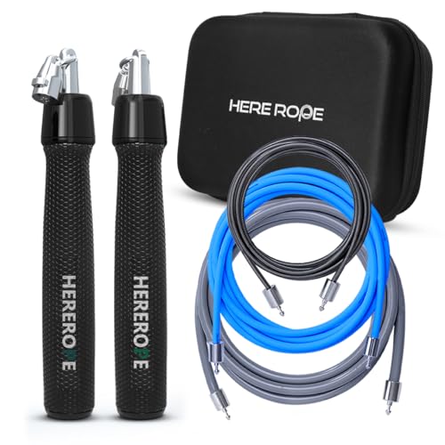 HEREROPE Weighted Jump Rope for Men Women Interchangeable 1/6lb 1/4lb 1/2lb Heavy Jump Rope- Adjustable Length, Tangle Free, Smooth Ball Bearing, Anti-slip Grip, Skipping Rope for Weight Loss - color: Inky, size: 9'7" XL - Fits Users 5'10"+