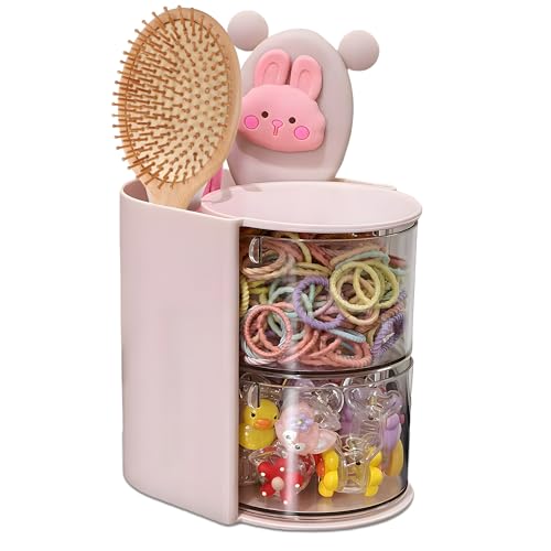 Azurphoric Hair Accessories Organizer with Hair Brush Holder, Rotatable Makeup Brush Holder for Necklaces, Earring, Bracelet, Ring, Makeup Brushes, Hair Clip and Hair Accessories (Pink, 2-Layer) - color: Pink, size: 2-Layer