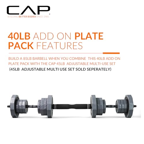 CAP Adjustable Weight Set, Multi-Use Adjustable Dumbbell Set for Home Gym Strength Training, Quick Change Free Weights System, Compact Workout Equipment, Multiple Weight Options - size: 40 lb Plate Pack Addon