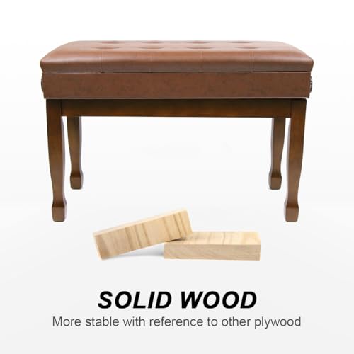 Adjustable Height Piano Bench with Storage, Solid Wood Duet Keyboard Stool, Waterproof Padded Seat Cushion, Multi-Use Bench for Piano, Vanity, Living Room, Bedroom XJ750-4(Wood) - color: Wood