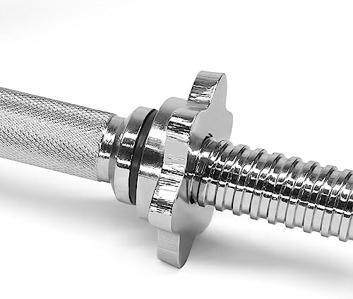 Yes4All Threaded Dumbbell Handles, Adjustable Dumbbell Bar Pair, 14/16/18/24-Inch Sizes, Fits 1" or 1.15" Plates, Non-Slip Grip, Secure Star-Lock Collars - color: 14" - Chrome & Rubber - Silver, size: 1 inch