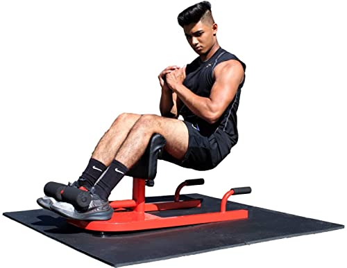 Iron Bar Deluxe Multi-Function Deep Sissy Squat Bench 8-in-1 Home Gym Workout Station Leg Exerciser for Strong Quads/Glutes + 2 Handles, Ab Core Workout Training Push Up Sit Up Exercise Machine Red