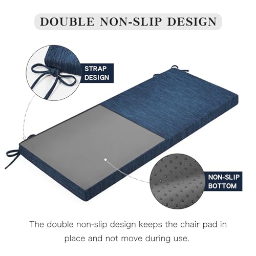 baibu 59 Inch Classic Solid Color Bench Cushion with Ties, Non-Slip Indoor Rectangle Bench Seat Cushion Standard Size Foam Pad with Machine Washable Cover (Dark Blue, 59x16x1.5Inch) - color: Dark Blue, size: 59x16x1.5 Inch (Pack of 1)