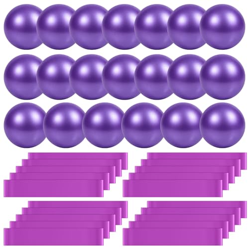 40 Pcs 9 Inch Bulk Pilates Balls Resistance Bands Set 20 Mini Bulk Exercise Balls Yoga 20 Resistance Loop Exercise Bands for Stability Fitness Physical Strength Office Training Gym - color: Purple