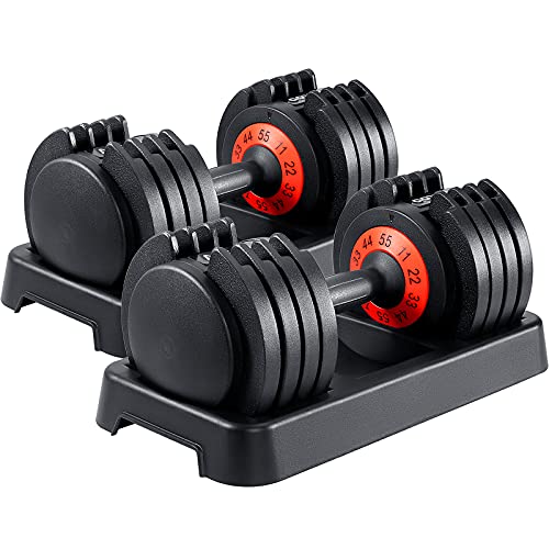 AOTOB Adjustable Dumbbell Set 25/55 Lbs (Pair), Fast Weight Adjustment with Anti-Slip Turning Handle, Space-Saving for Home Gym, Strength Training Equipment for Men & Women - color: 55lbs Black-Pair