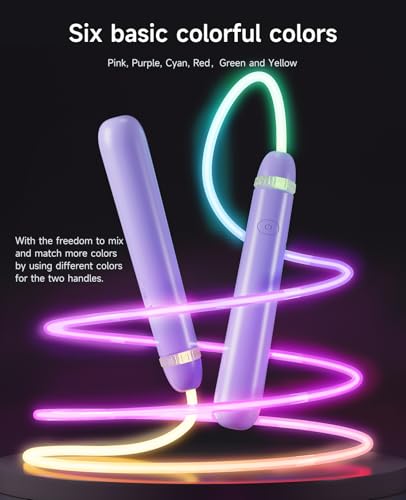 LED Jump Rope for Kids, Glow in The Dark Fun Fitness Gift | Rechargeable, 180-day battery, 9.2ft for ages 6+, colorful LED modes, birthday gift, outdoor fun - color: Purple
