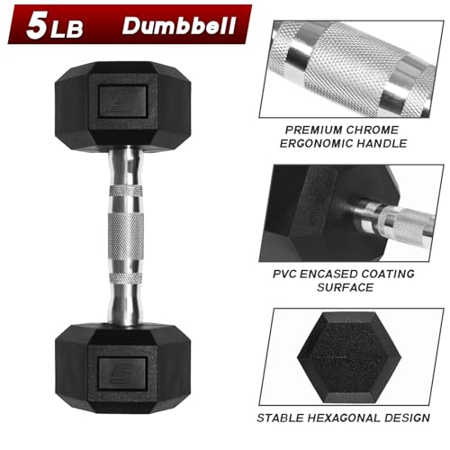 Ritfit 5-650 LBS PVC Encased Hex Dumbbell Sets with Optional Rack for Home Gym, Hand weight with Chrome Handle for Strength Training,Workouts - style: 2X5LBS