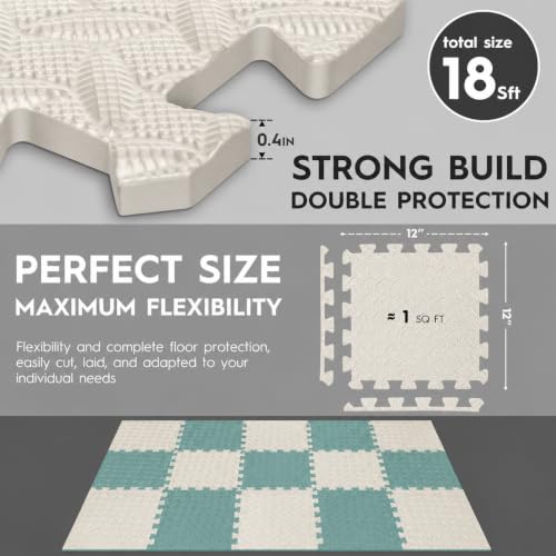 18pcs Puzzle Exercise Mat, 12.6"x12.6"x0.4", 18sqft EVA Interlocking Foam Floor Tiles, Protective, Water-Resistant Flooring for Home Gym & Workout Equipment - color: Sage Gray Duo