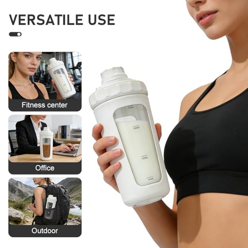 26oz Glass Protein Shaker Bottle, Stainless Steel Mixing Ball & Silicone Sleeve, Odorless, Leak-Proof, BPA-Free, Ideal for Smoothies & Workout Drinks(Frost White) - color: Frost White