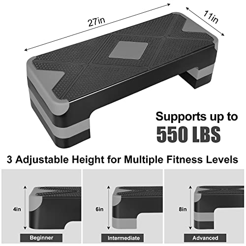 Adjustable Exercise Workout Aerobic Stepper Step Platform Trainer - color: Gray