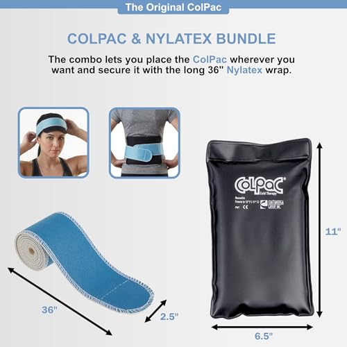 Chattanooga ColPac, Reusable Gel Ice Pack, Cold Therapy for Injury, Muscle Soreness, Sprains, and Strains, 6.5" x 11" Half Size, Bundle with 3 Pack 2.5" x 36" Nylatex Wrap & Drawstring Bag - color: Black, size: Half Size & Nylatex Wrap Bundle