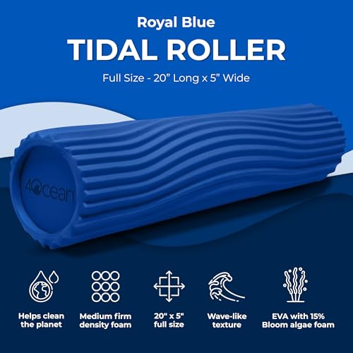 Oceanfoam x 4ocean Roller (Royal Blue) – Limited Edition Muscle Roller for Back Pain & Yoga - High Density Foam for Physical Therapy - Textured for Deep Tissue Massage - size: Full Size (20" x 5")