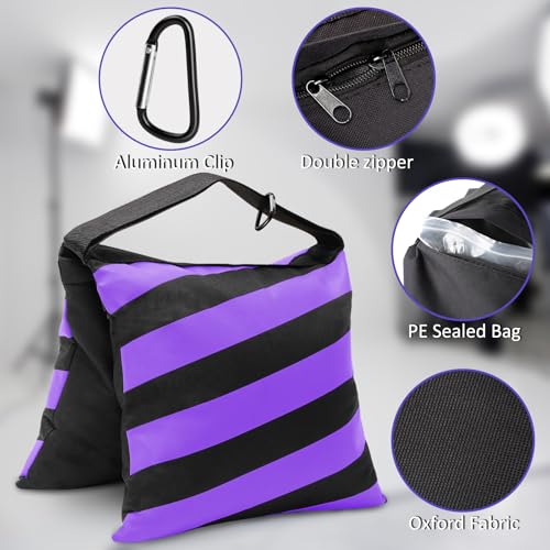 4 Packs Purple Sandbag Weight Bags for Light Stand Photography Video Equipment, Heavy Duty Saddlebags for Backdrop Stand, Photo Tripod, Canopy, Pop up Tent, Umbrella Base, Fishing Chair, Picnic Table - color: Purple