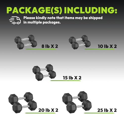 Hex Dumbbell Sets, 90-640 lb Rubber Encased Exercise & Fitness Dumbbells Set, Hand Weight for Strength Training, Weight Dumbbells - size: 156 lb set (pair of 8, 10, 15, 20, 25)