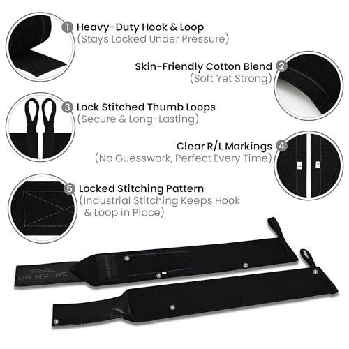 18" OG-Grade Wrist Wraps for Weightlifting – Heavy Duty Wrist Support with Thumb Loop & Lockdown Strap – Wrist Straps for Powerlifting, Bench Press & Gym Training - style: Stealth Black