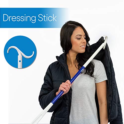 RMS 35.5 Inch Extra Long Dressing Stick with Sock Remover and Shoe Horn | Dressing Helper for clothes, shoes, shirts, pants, socks and shoes without bending or reaching