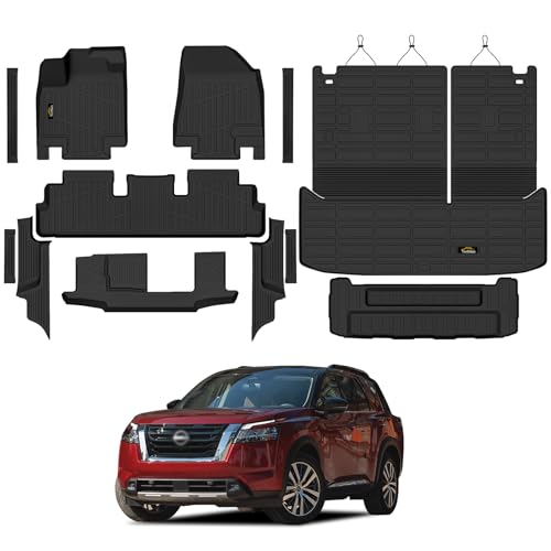 Floor Mats & Cargo Mat with Backrest Mat Custom for Nissan Pathfinder 2022-2025 2026 7&8 Seats, Door Sill Guards, All Weather TPE Full Set Floor Liners Trunk Mat for Pathfinder 2025 Accessories - size: For Nissan Pathfinder 2022-2026