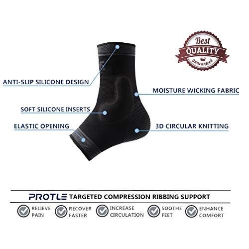 Adjustable Foot Socks, Ankle Brace Compression Support Sleeve with Silicone Gel, Arch Support - Boosts Recovery from Joint Pain, Sprain, Plantar Fasciitis (Black-Medium) - size: M