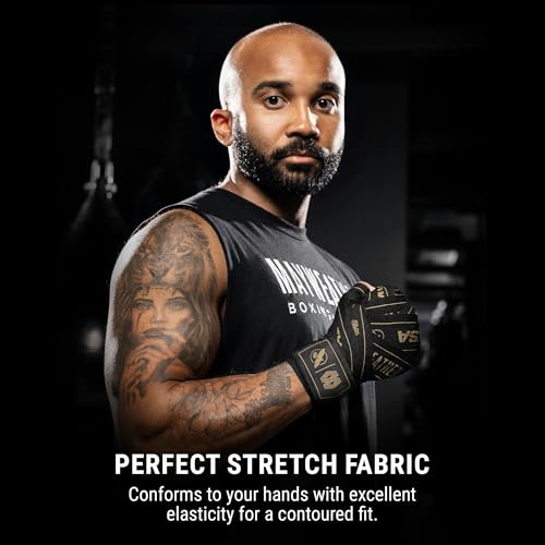 Hayabusa Mayweather Stretch Hand Wraps for Men and Women, 180 inches - color: Black/Gold