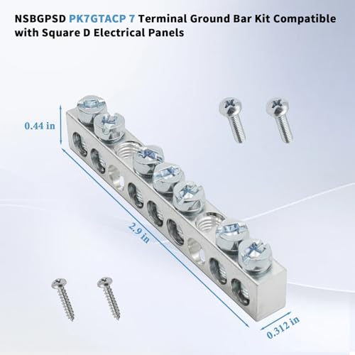 PK7GTACP 7 Terminal Ground Bar Kit Compatible with Square D Electrical Panels 1-Pack