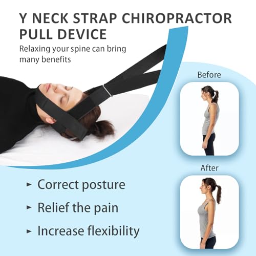 Y Neck Strap Chiropractor Pull Device,Neck Stretcher Strap,Neck Strap Cervical Traction Device for Neck Pain,Spine Chiropractic Decompression Tool with Comfort Handle and Chin Strap