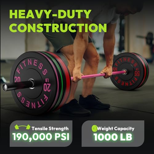 HANDBODE Olympic Barbell 6.5 ft/7 ft, 2 Inch Straight Womens Bars, 35 lb/45 lb Weight Bar, 1000 lb High-Capacity, for Weightlifting, Bench Press, Deadlift, Squat, Home Gym Strength Training - color: 7 ft Olympic Bar, 45 lb, 1000 lb, 30mm, Pink & Black