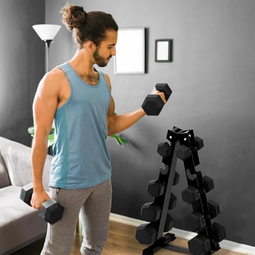 RitFit Rubber Coated Hex Dumbbell Set with Rack, 5-780LB for Home Gym Strength Training, Anti-Slip Knurled Handle, Hexagon Anti-Roll, Heavy-Duty Storage Rack - style: 660 LB Set（5-55LB)