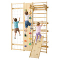 VEVOR Swedish Ladder Wall Gym, 9-in-1 12-Level Solid Wood Gymnastic Stall Bars for Kids Adults, 220LBS Indoor Jungle Gym with Rock Climbing Wall, Gym Rings, Pull-Up Bar, Climbing Board, Slide, Swing - style: 12-Level 9-in-1