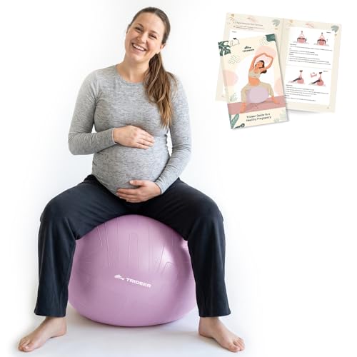 Trideer Pregnancy Birthing Ball, 1.7mm Extra Thick Yoga Ball for Maternity, Labor, Physio, Recovery, Exercise Guide & Daily Comfort Tips for All Trimesters, Anti-Burst Non-Slip Stability Ball - color: Lavender, size: L(23-26IN/58-65cm)
