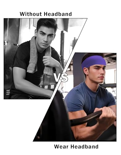 Headbands for Men & Women, Sweat Headband Non-Slip Sweatband Sports Running Cycling Yoga Basketball Workout Football Training - color: Purple Pack